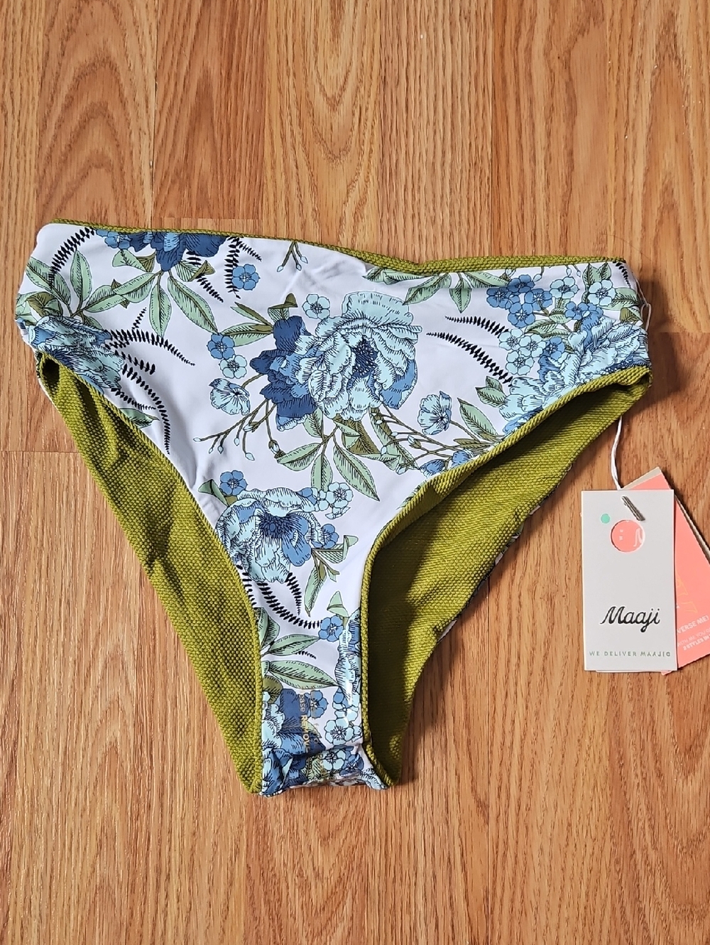 Maaji Reversible Floral Bikini Bottom - Blue & Olive